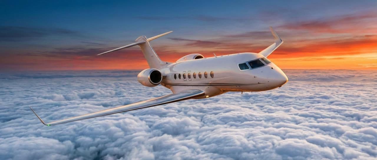 Large private jet (heavy jet) category concept with luxury aviation branding.