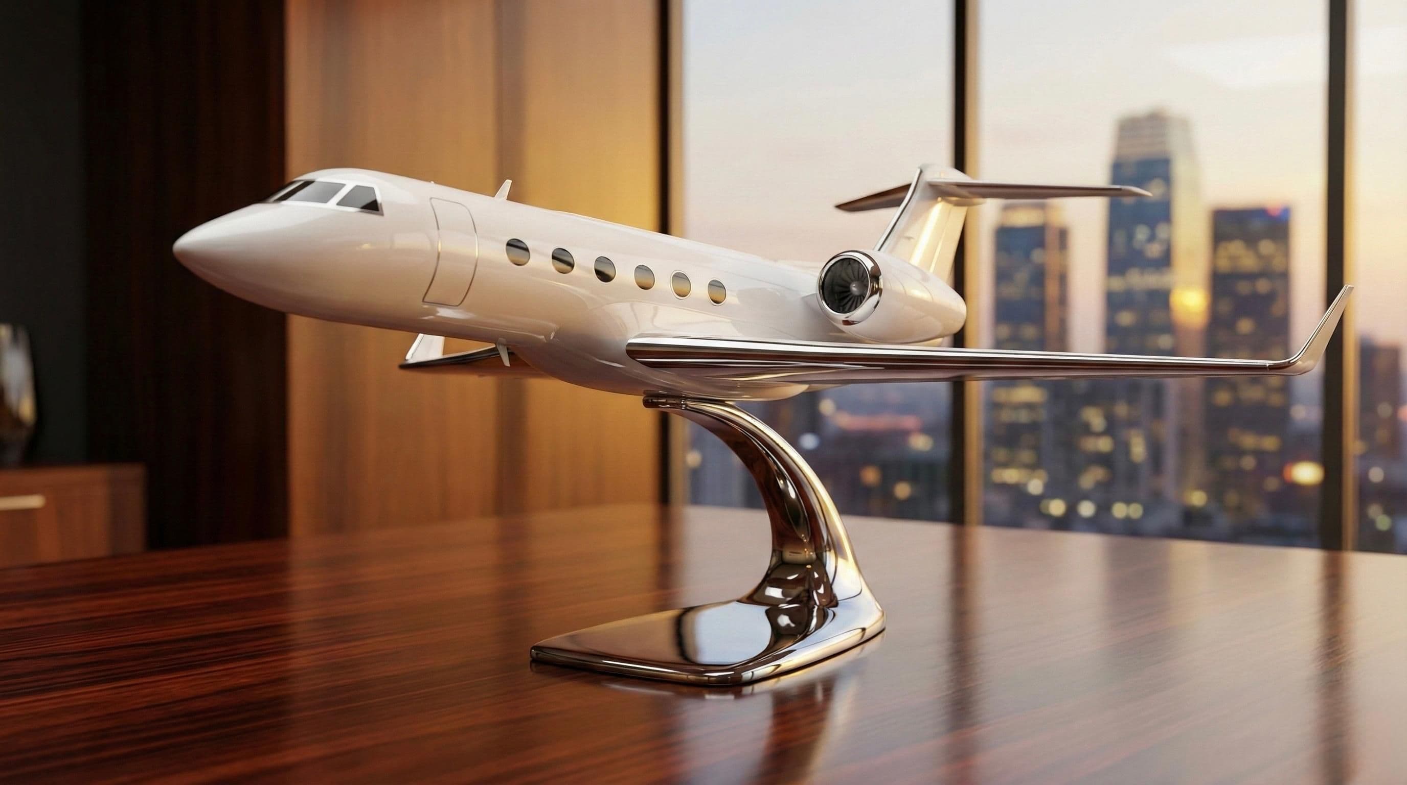 Aviation flight support operations planning with private jet model in executive office