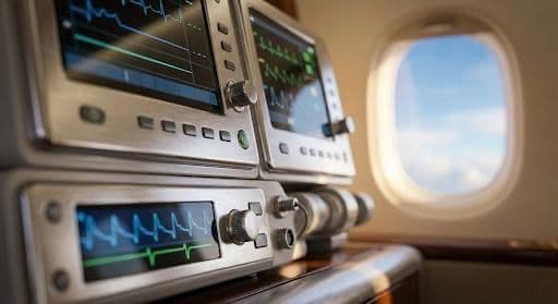 Air ambulance medical equipment and patient monitoring systems onboard medevac aircraft