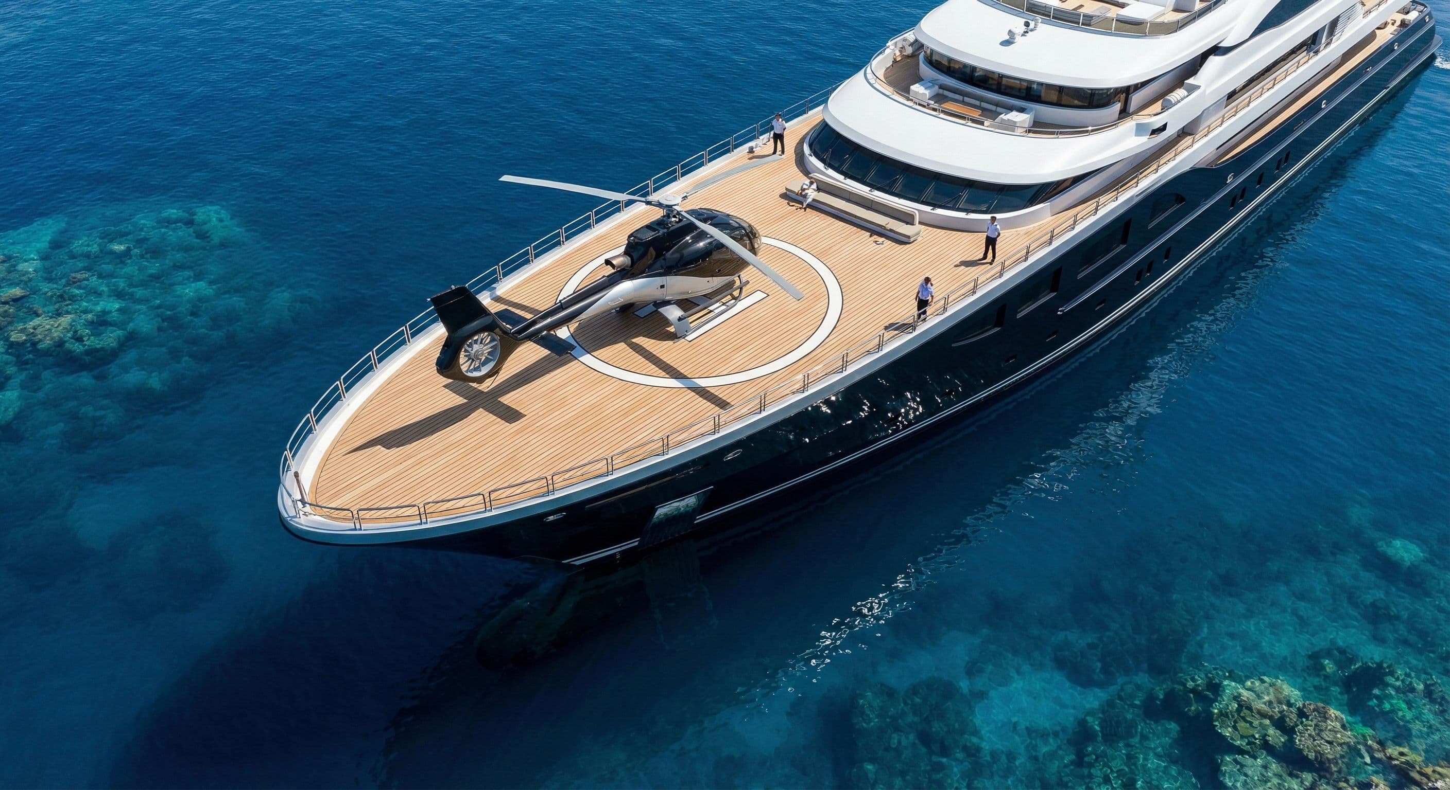 Luxury private helicopter on yacht helipad for exclusive helicopter rental and private helicopter booking