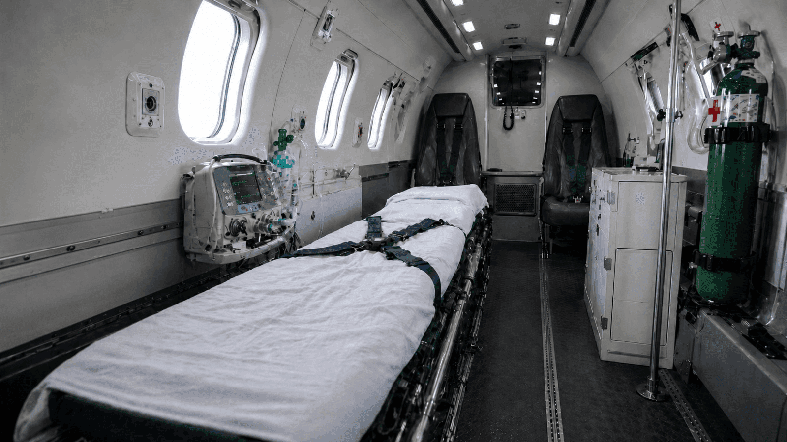 The interior of a medically equipped air ambulance jet